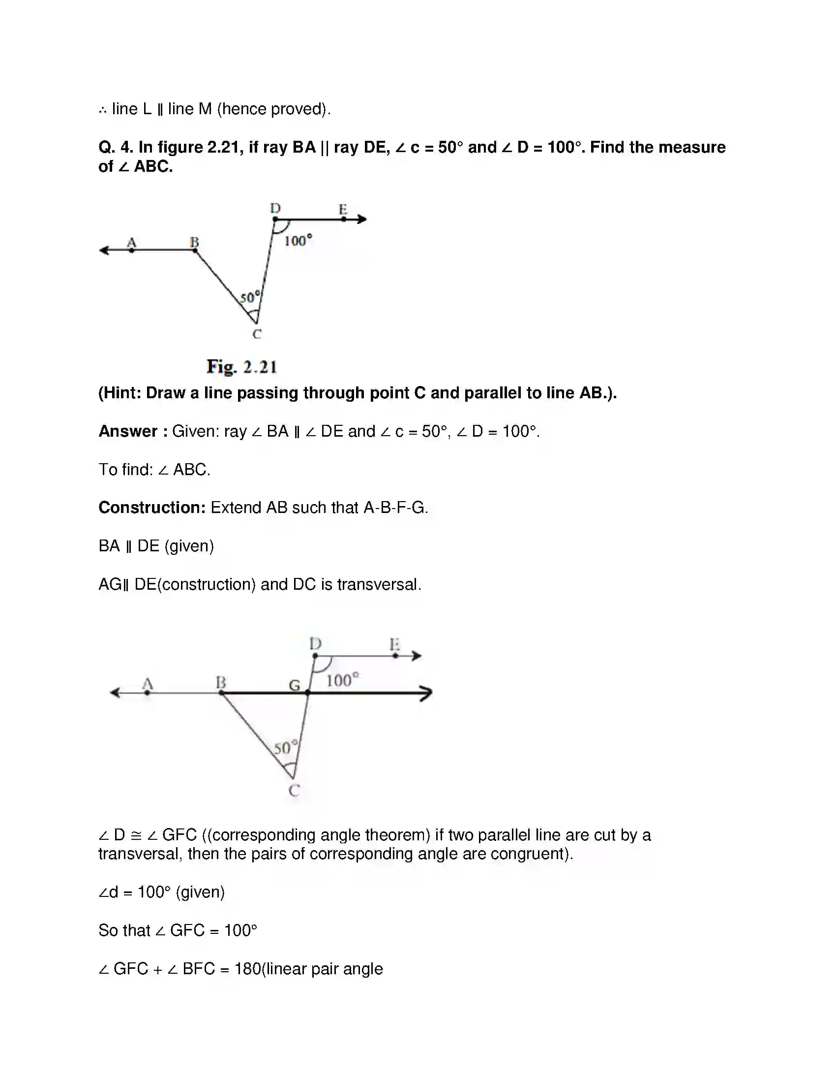 Maharashtra Board Class 9th Mathematics Part-II - English Medium Parallel Lines Solution 9