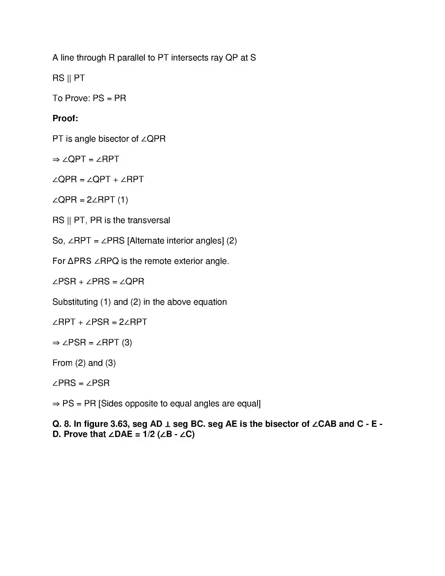 Maharashtra Board Class 9th Mathematics Part-II - English Medium Triangles Solution 34