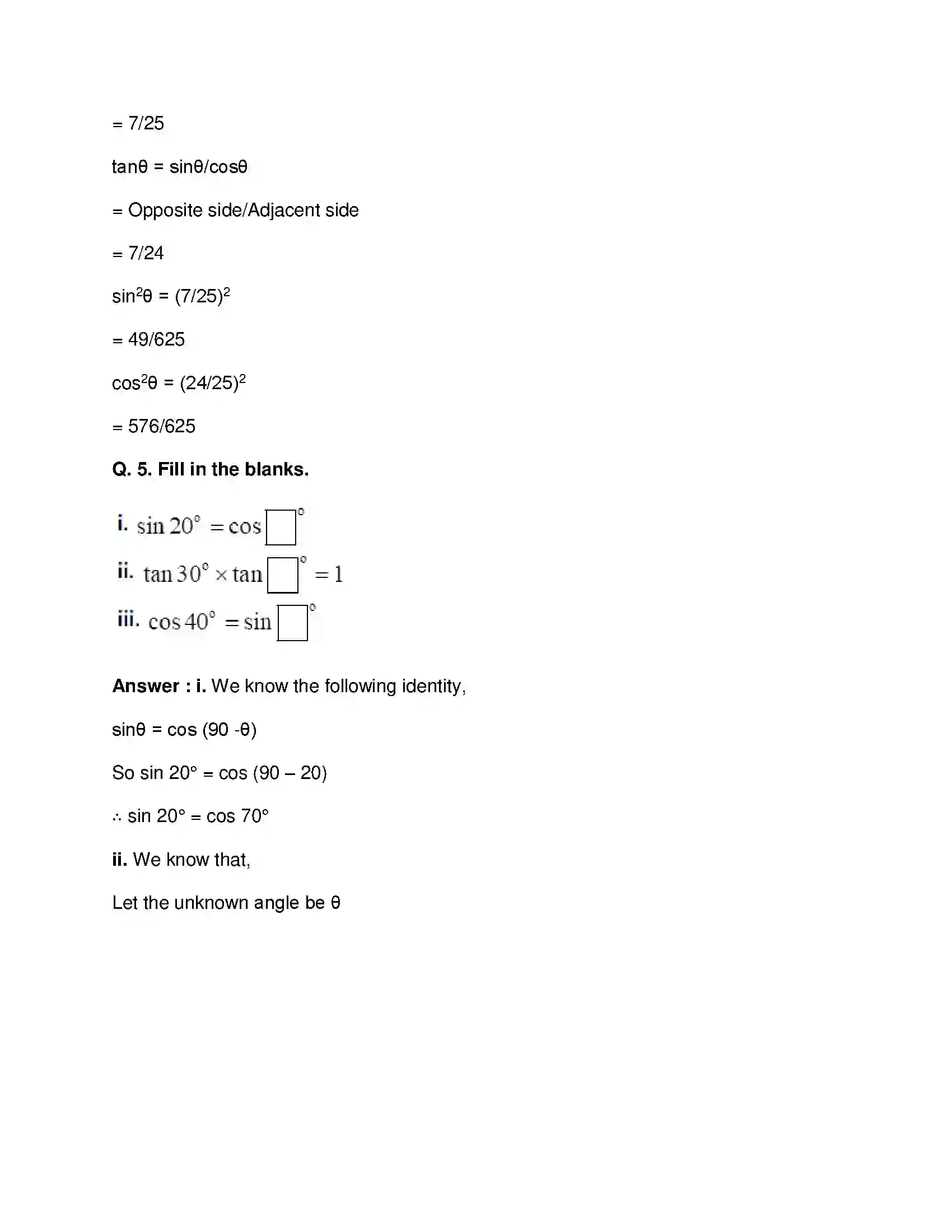 Maharashtra Board Class 9th Mathematics Part-II - English Medium Trigonometry Solution 25