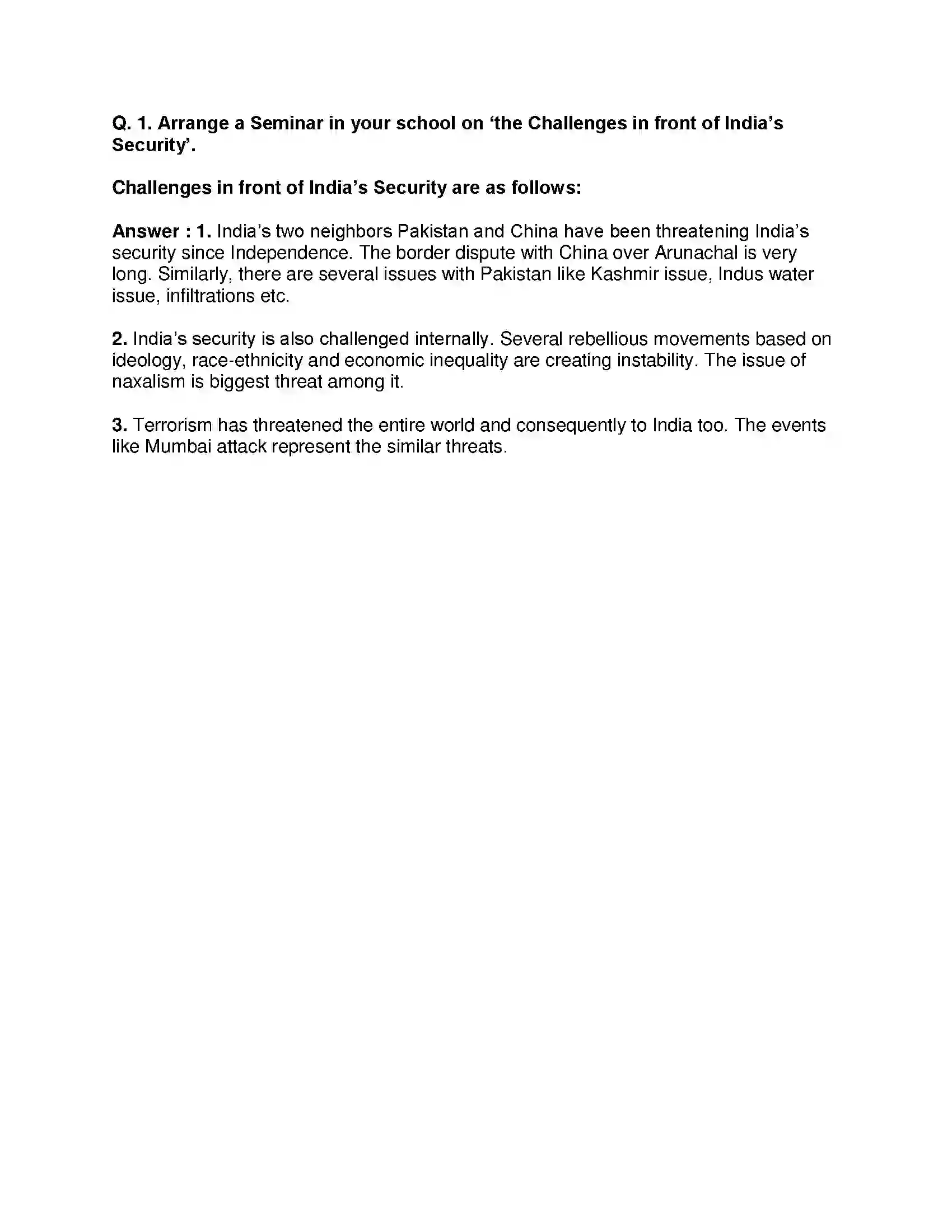 Maharashtra Board Class 9th Political Science - English Medium India’s Defence System Solution 5