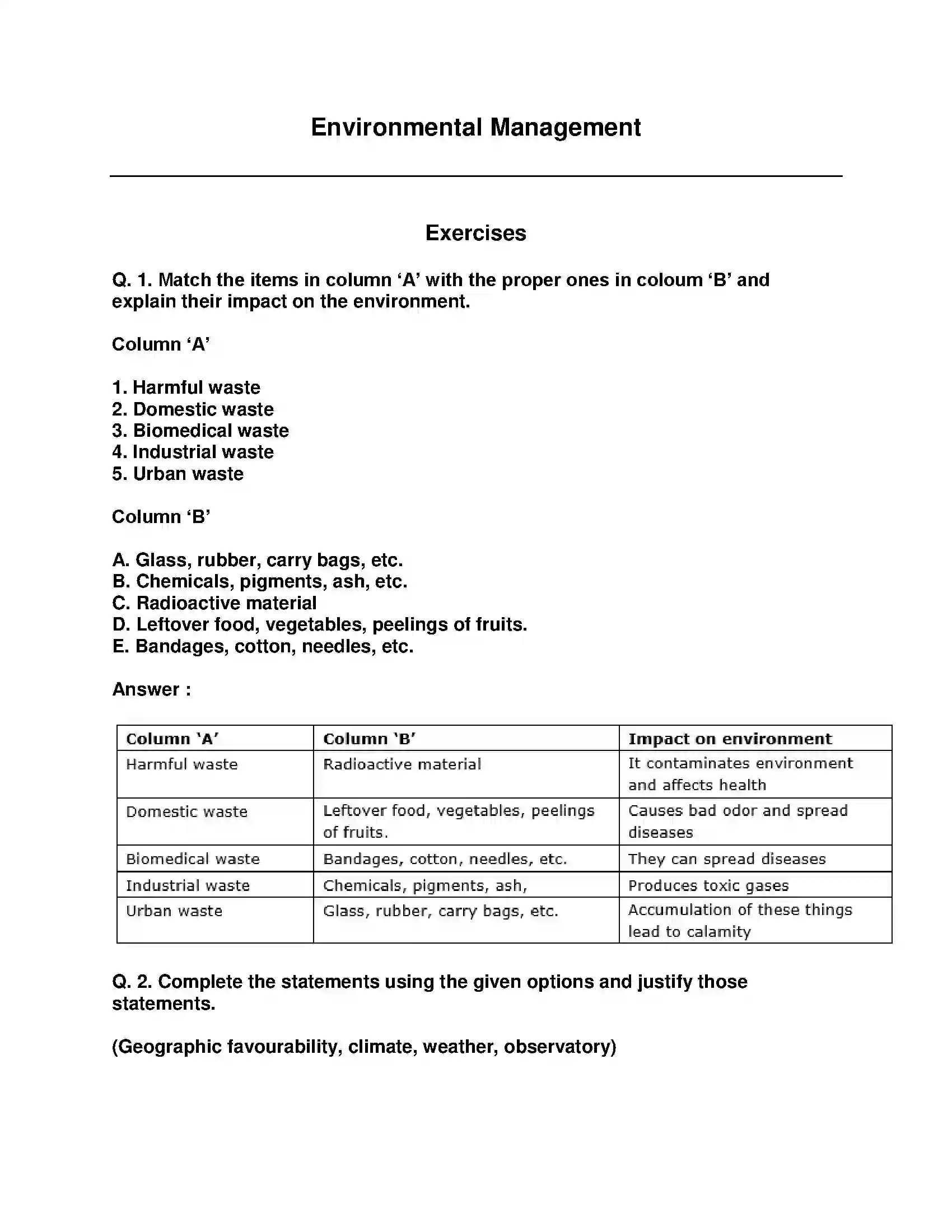Maharashtra Board Class 9th Science & Technology - English Medium Environmental Management Solution 1