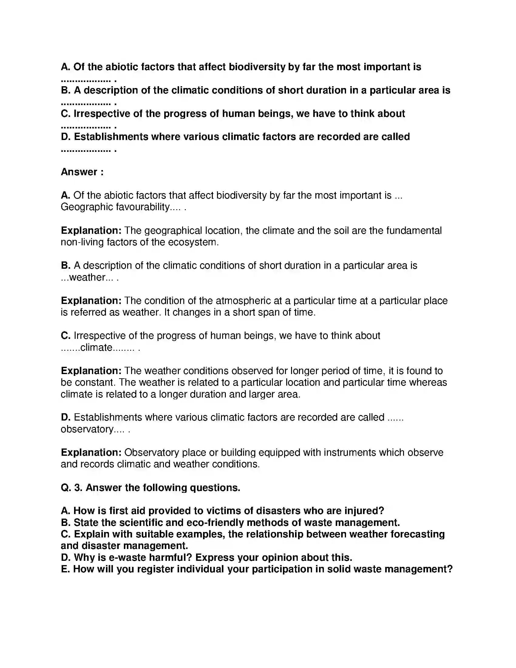 Maharashtra Board Class 9th Science & Technology - English Medium Environmental Management Solution 2