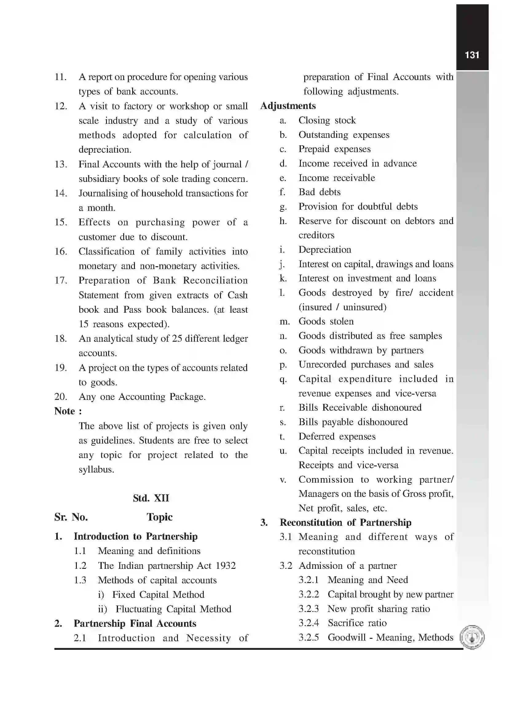Maharashtra Board Class 12th 2020 Book Keeping Syllabus 5