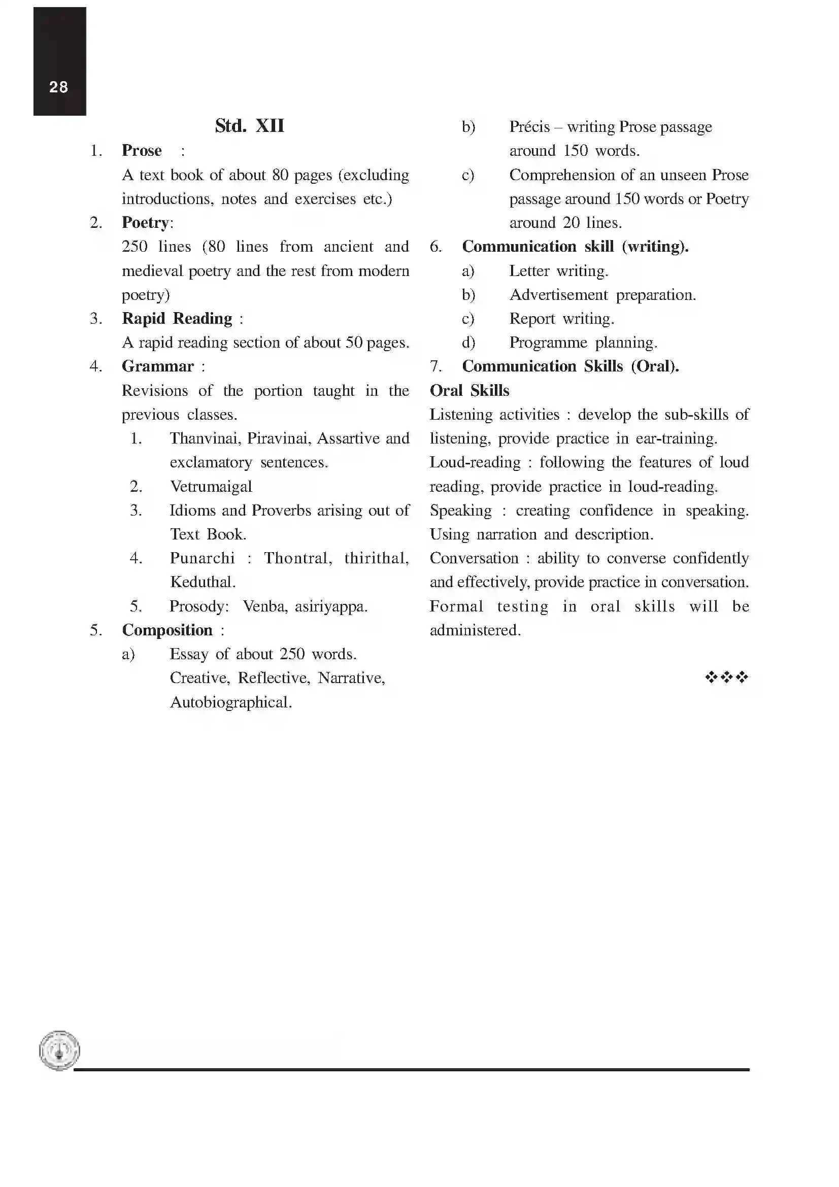 Maharashtra Board Class 12th 2020 Tamil Syllabus 2