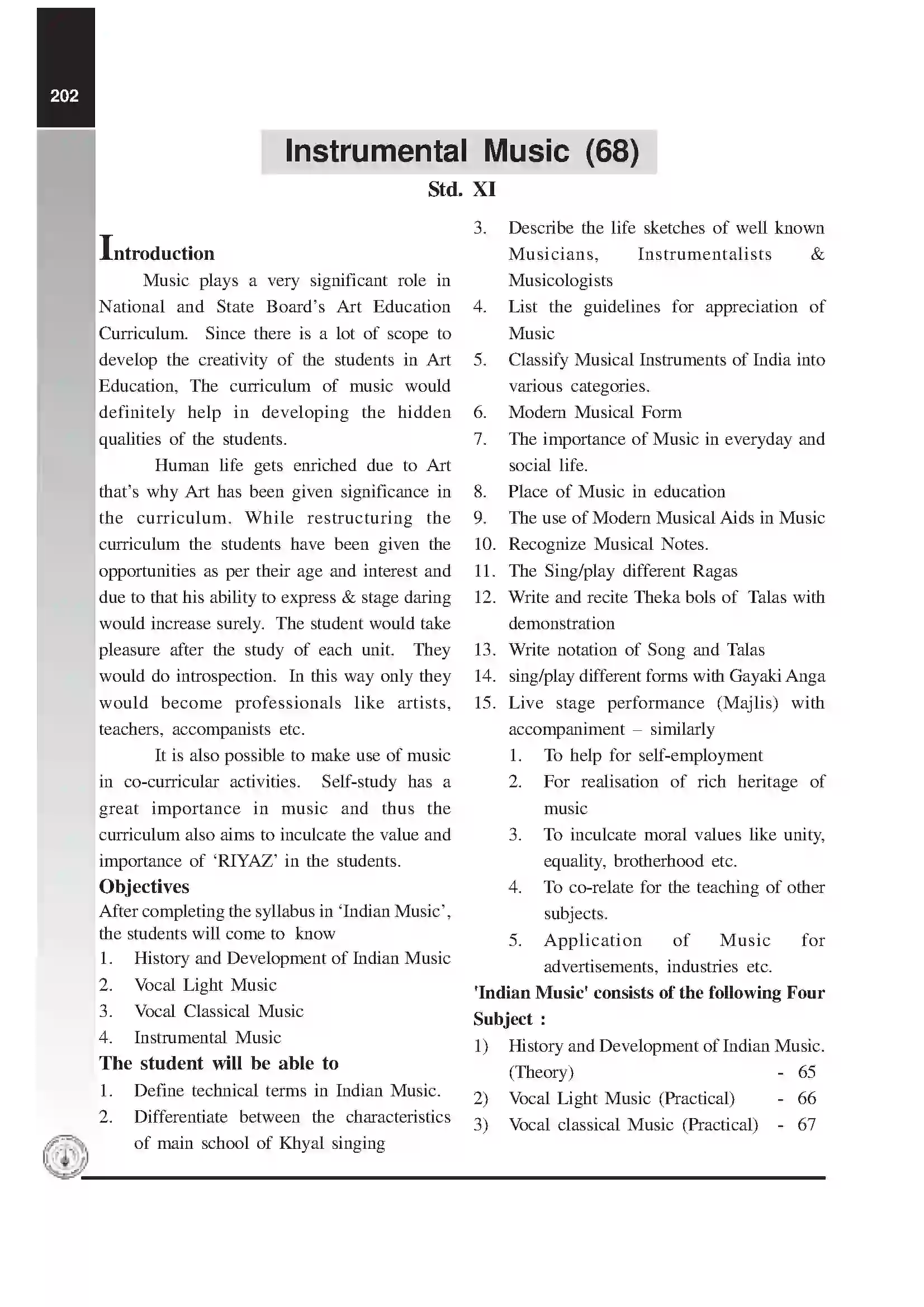Maharashtra Board Class 12th 2025-26 Instruments Music Syllabus 1