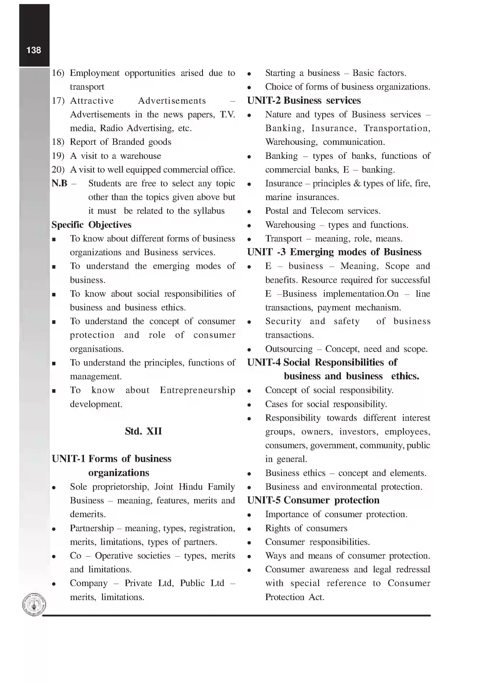 Maharashtra Board Class 12th 2025-26 Organization of Commerce and Management Syllabus 4