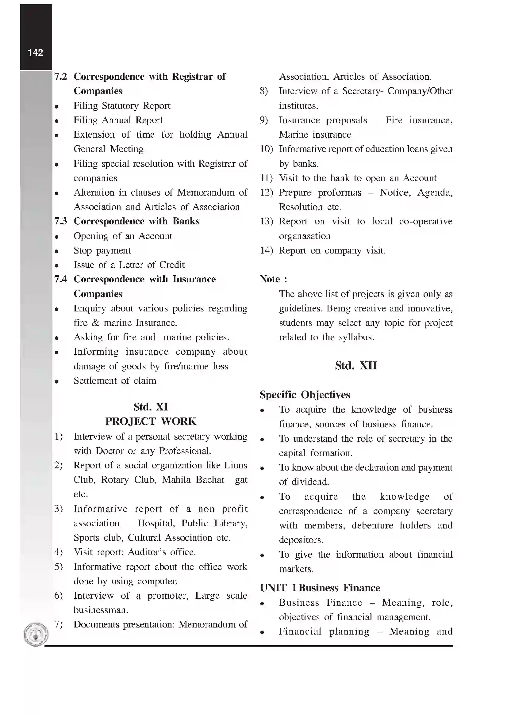 Maharashtra Board Class 12th 2025-26 Secretarial Practice Syllabus 3
